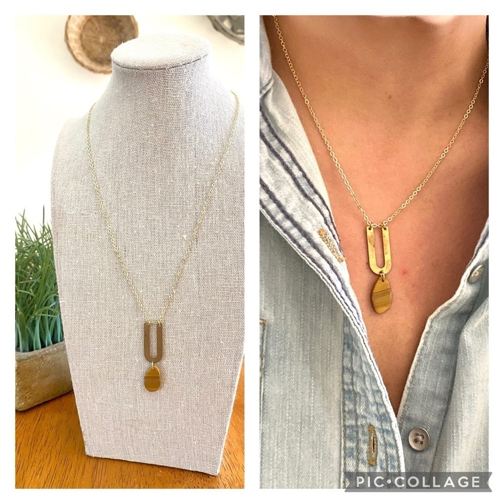 Handmade/Hand crafted polymer clay pendant with brass charm necklace